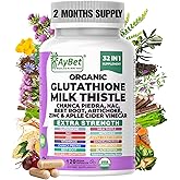 Glutathione NAC Milk Thistle Supplement | Liver Health Support | 32-in-1 Herbal Antioxidant Formula with Chanca Piedra, Turmeric, Dandelion Root, Beet Root & Zinc | Halal Vegan Organic Daily Wellness