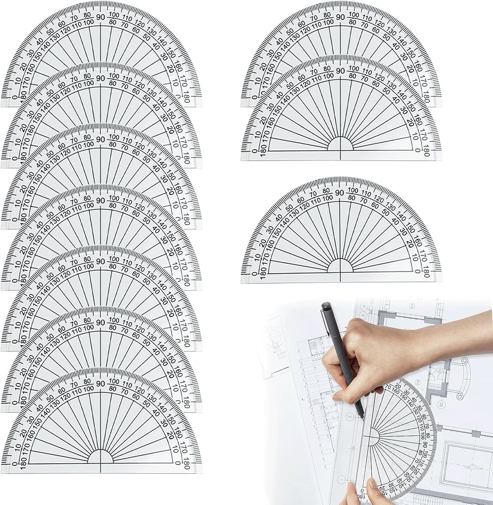 MEKEET 10PCS Helix Protractor 180 Degree Set 4 Inches Clear Plastic Protractor