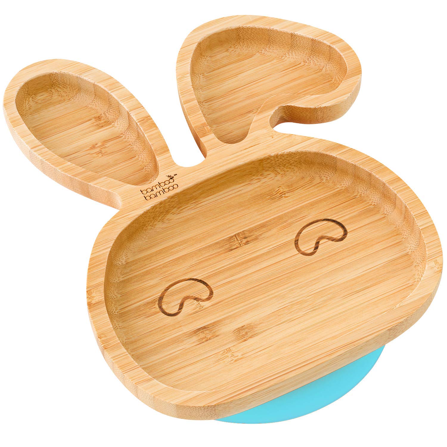 bamboo bamboo Baby and Toddler Plate with Suction Cup for Feeding and Weaning, Bunny Shaped Bamboo Plates with Secure Suction for Babies from 6 Months (Bunny, Blue)