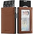 VULKIT Men's Wallet with ID Window Premium Leather Wallets RFID Blocking Minimalist Wallet Pop Up Card Holder Magnetic Closure