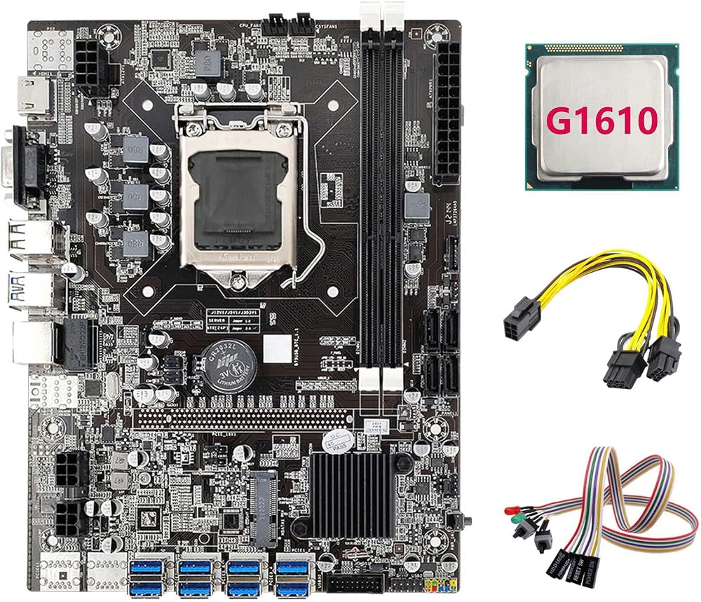 Lodokdre B75 Mining Motherboard 8xPCIe to USB G1610 CPU Switch Cable 6Pin to