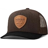 ARIAT Men's 6-Panel Mesh Snapback Cap, Tan Patch, Black Bill, Brown | Snapback construction, adjustable closure, structured crown, suited for casual western wear