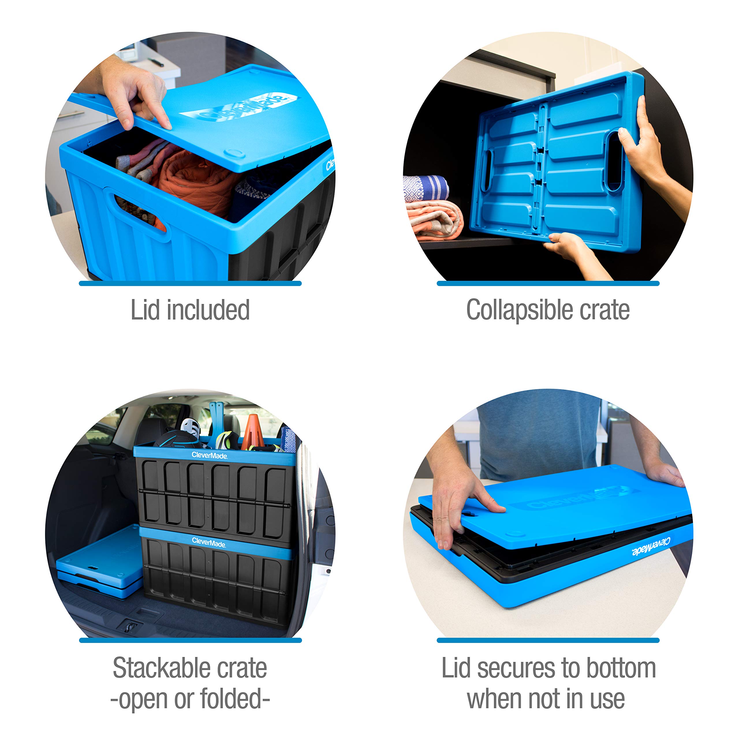 CleverMade 62L Collapsible Storage Bins with Lids - Folding Plastic ...