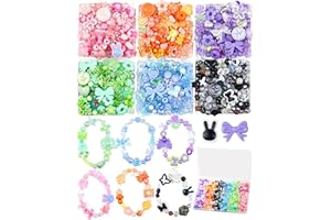 450PCS FIVEIZERO Assorted Acrylic Beads for Bracelet Making, Flower Star Heart Butterfly Candy Gummy Bear Kawaii Aesthetic Cute Beads for Jewelry Making, Keychains, Necklace, Phone Charms, DIY Crafts