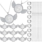 Hicarer 27 Pcs Rhinestone Wing Bezel Pendant Trays Bezels for Jewelry Making Glass Cabochons Lobster Clasps Chains for DIY Jewelry Crafts Making Supplies(Silver)