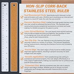 Stainless Steel Metal Ruler with Non-Slip Cork Back