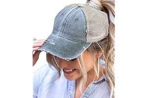 Eohak Distressed Ponytail Hats Baseball for Women Messy-Bun Pony Caps