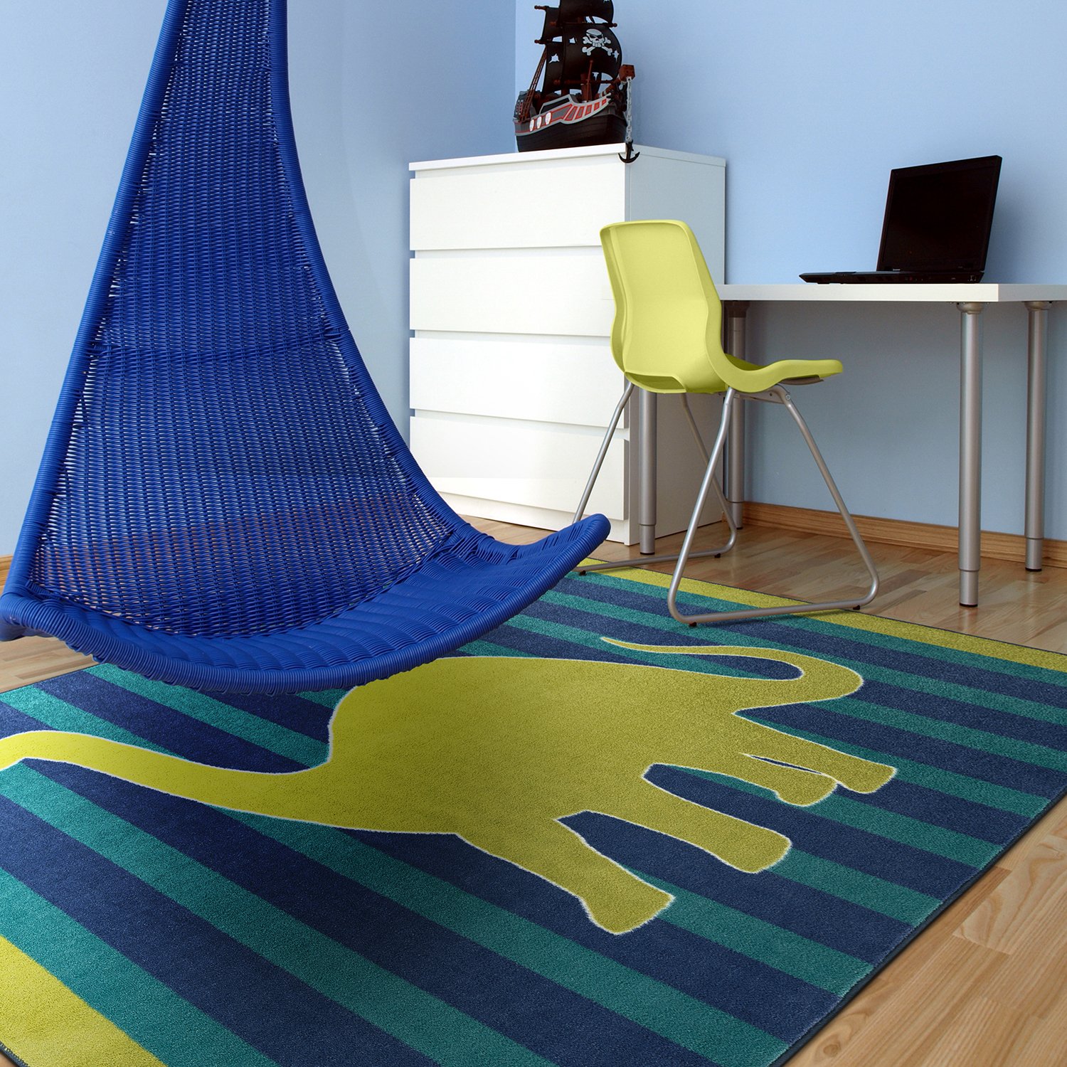 Mohawk Home Aurora Friendly Dinosaur Striped Kids Area Rug, 5' x 8