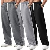 August Alley 3 Pack Big and Tall Men's Sweatpants Open Bottom Athletic Pants Drawstring Elastic Waist with Pockets