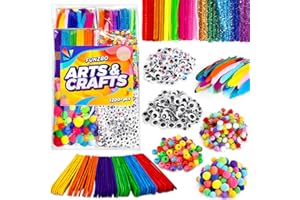 FUNZBO 1200pcs+ Arts and Crafts Supplies for Kids - Craft Kits with Pipe Cleaners, Pom Poms for Crafts, Popsicle Sticks for Crafts, Crafts for Kids Ages 4-8, Birthday Gifts for Kids, Girls & Boys