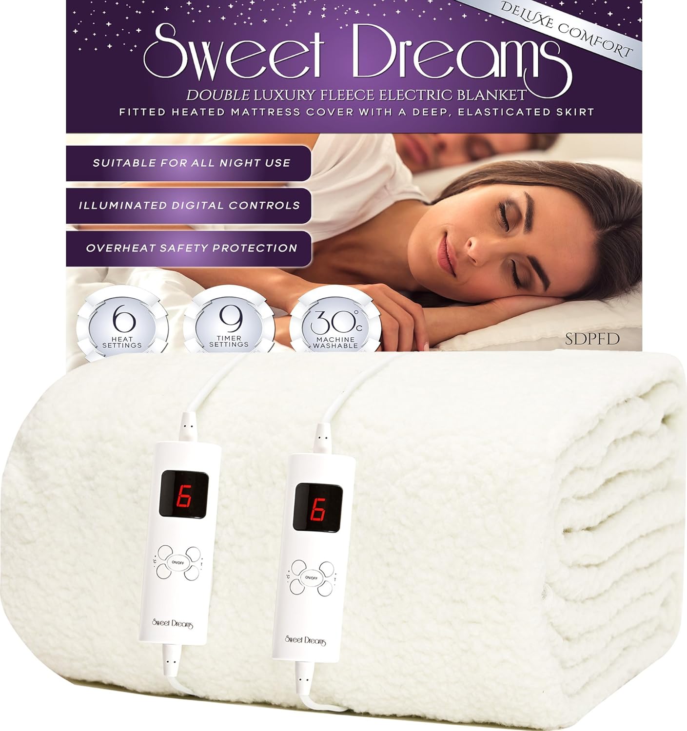 Sweet Dreams Electric Blanket Double Size Dual Controls, Luxury Bed Fleece Heated Mattress Cover