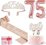 Amosking 75th Birthday Decorations Sash Tiara Cake Topper Balloons Gift Box