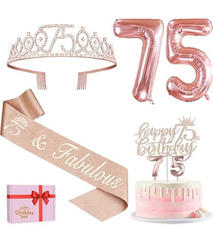 75. Geburtstag Dekoration Set Für Frauen – Schwarz-Rosegold Banner, Wirbel & Girlanden, Vintage-Stil