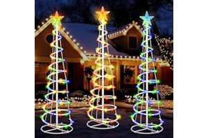 VIHOSE 3 Pcs LED Spiral Christmas Trees Outdoor Light up Xmas Tree Collapsible Multicolor Smart LED Lighted Mode Christmas Tree with Star Topper for Christmas Outside Yard Porch Home(5ft)