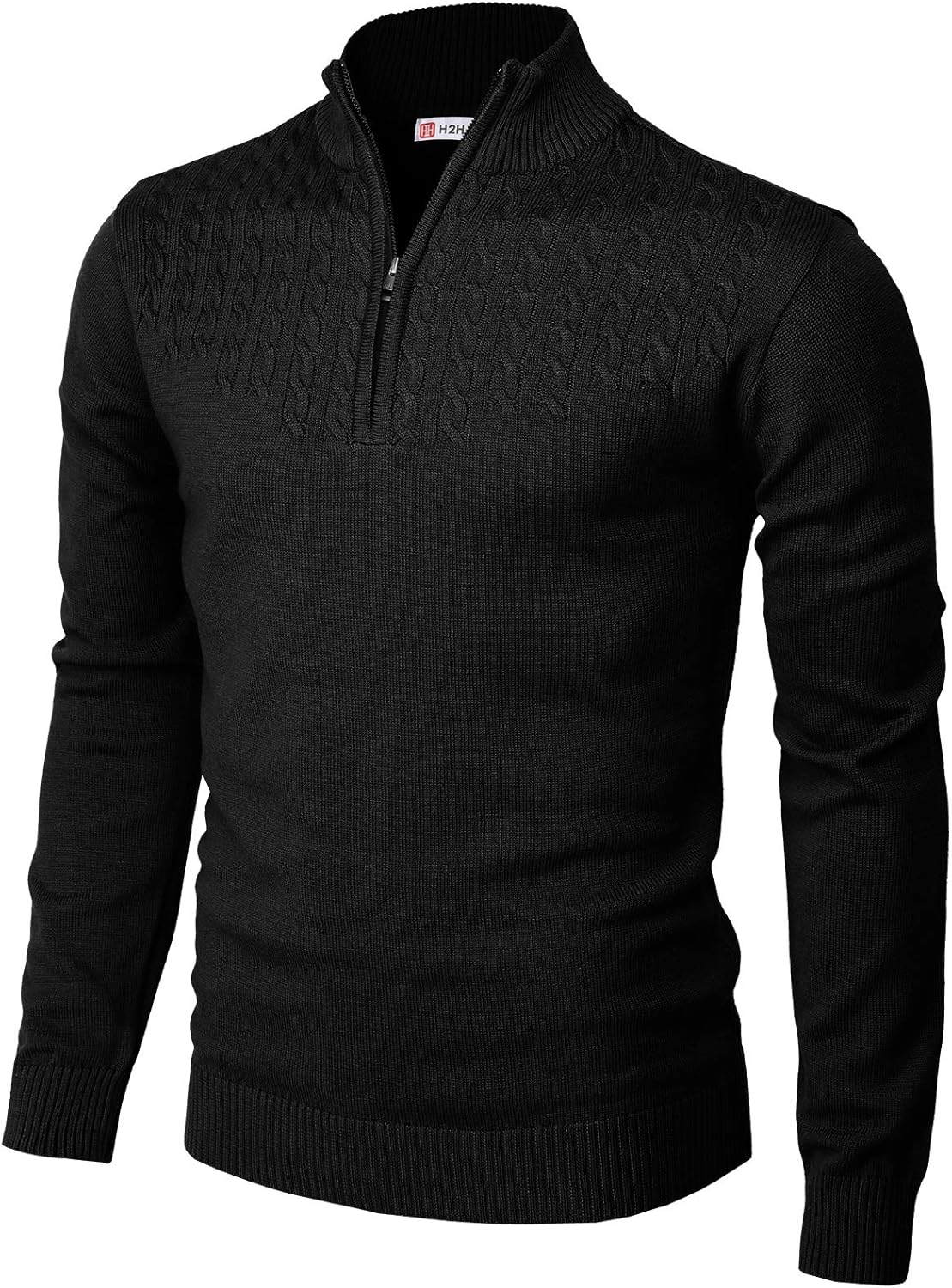H2H Mens Casual Slim Fit Pullover Sweaters Long Sleeve Knitted Fabric Zip Up Mock Neck Polo 