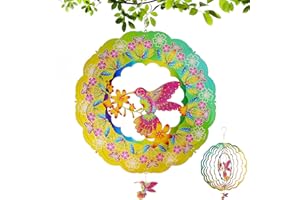 Remiawy Wind Spinner, Hummingbird Wind Spinners Outdoor 12 Inch 3D Stainless Steel Garden Sculpture Metal Hanging Wind Spinner Kinetic Art Indoor Yard Decorations Ornament Gifts Green