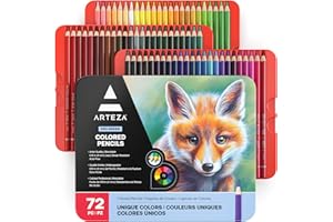 ARTEZA Colored Pencils 72 Soft Wax-Based Color Pencils for Adults & Artists. Pre-Sharpened Drawing Set for Blending, Coloring, Shading & Sketching. Professional Art Supplies in Tin Box, Holiday Gift