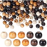 Pndeyo 100pcs 9x10mm Small Wooden Beads, Vintage Wood Spacer Bead with Big Hole, Round Paracord Wood Crafts Bead for Macrame Necklace Bracelet DIY Craft Jewelry Making- 5 Colors
