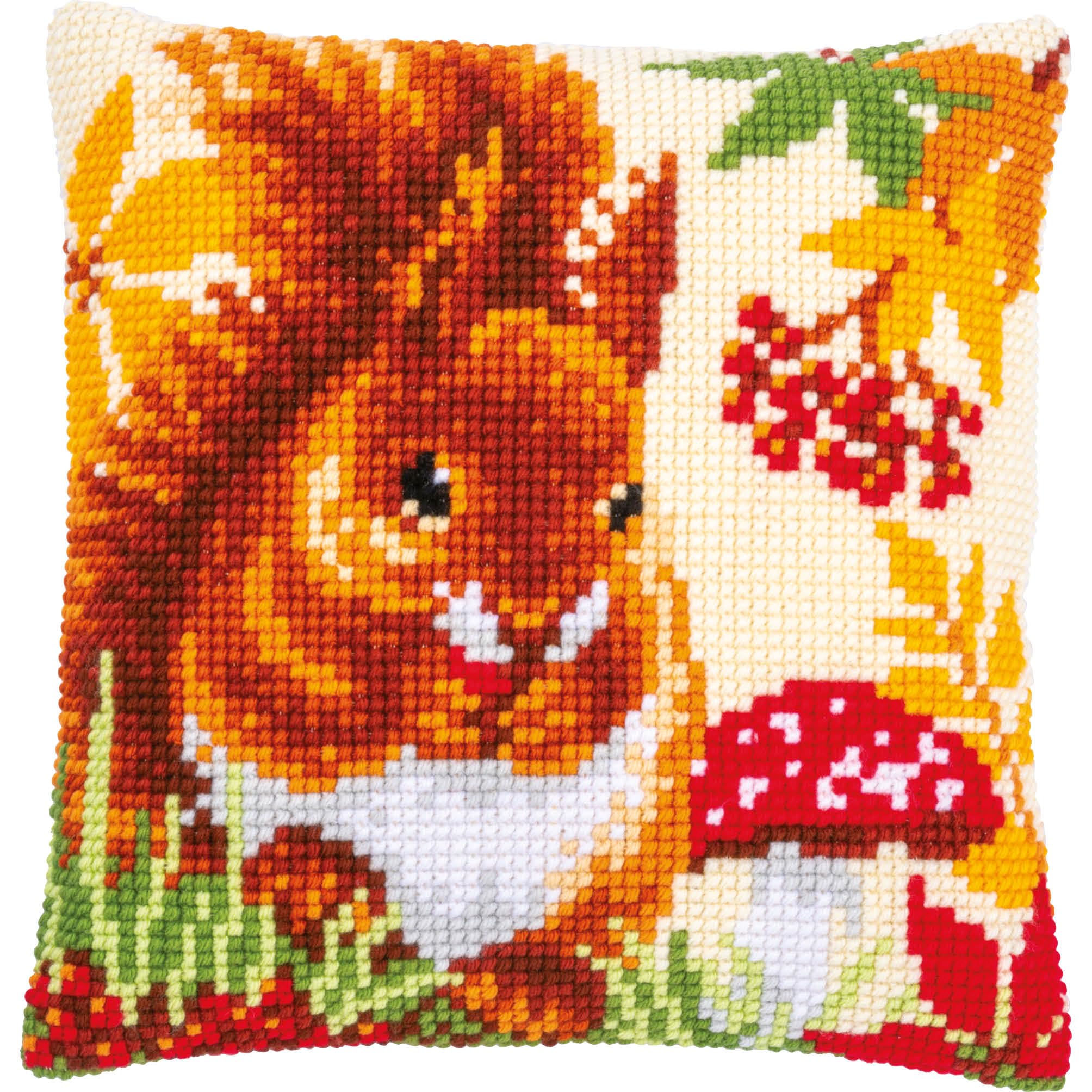 Vervaco Cross Stitch Embroidery Kits Cushion Embroidery Set Beginners Pre-Printed Squirrel in Autumn DIY Set Creative Set for Adults Approx. 40 x 40 cm Craft Set Craftsman Home Decoration