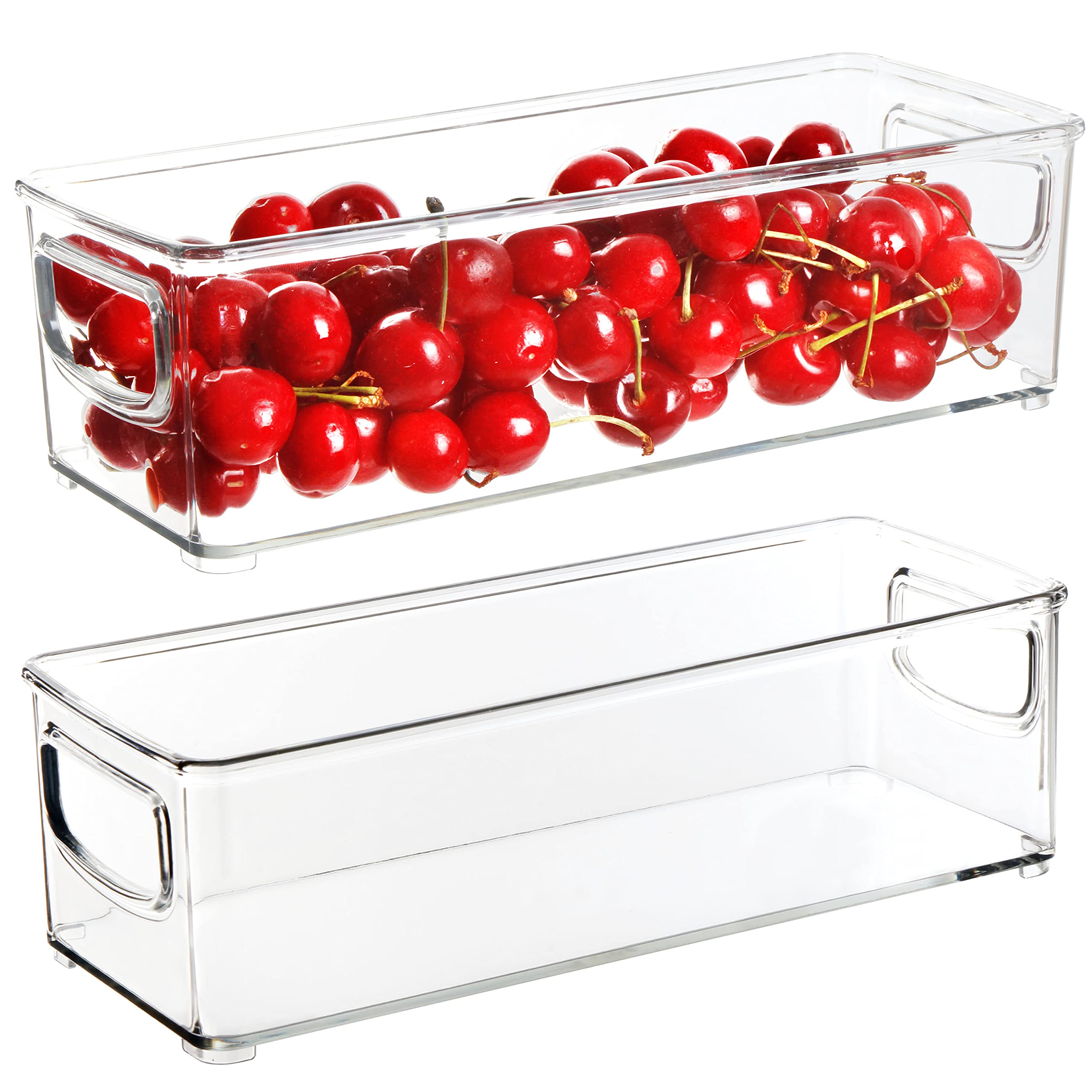 Youngever 4 Pack Plastic Fridge Organiser Set, Hard Stackable Fridge Storage Boxes, Re-usable Thick Organizer Container Bin, Clear Pantry Organization Bins, Kitchen Storage Bins (25CM x 10CM x 7.5CM)