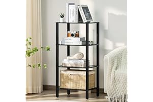 YUFAM 4 Tier Tall Wooden Bookshelf with Storage - Small Bookcase for Small Spaces, Small Shelf for Living Room, Office, Bedroom, Kitchen - Industrial Modern Black Book Shelf