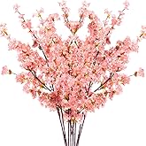 Giegxin 8 Pcs Silk Cherry Blossom Branches Cherry Blossom Tree Stems Long Stem Artificial Flowers for Tall Vase Flowers for Home Wedding Vase Floral Arrangements (Pink,39.4")