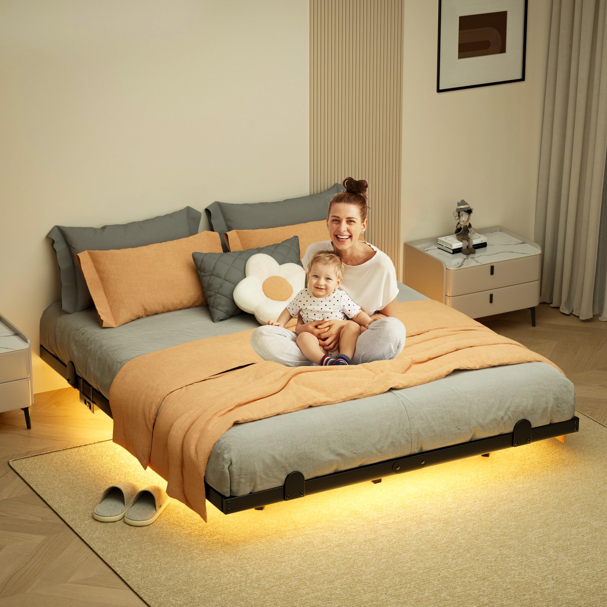 LUKIROYAL Floating Bed Frame Full Size with Smart LED Lights and ...