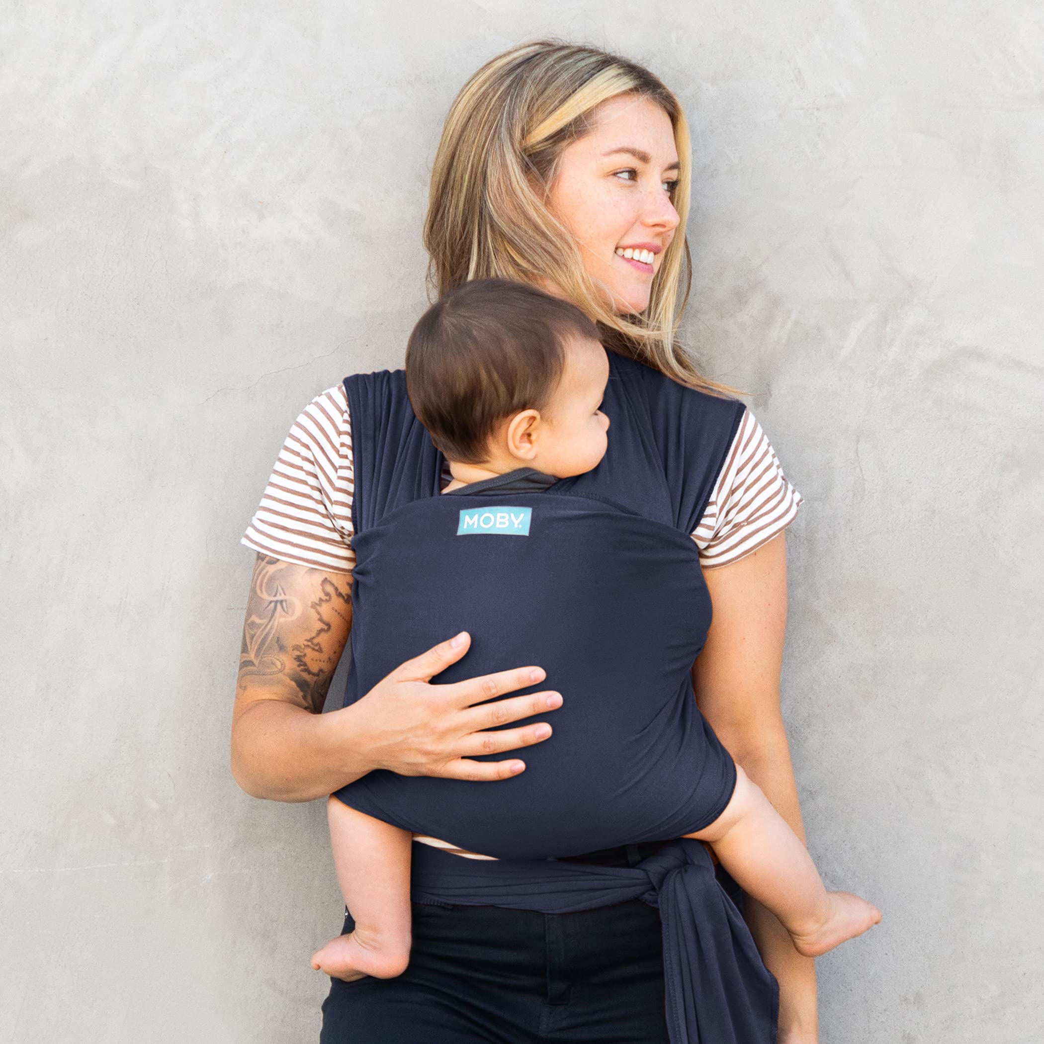 MobyBaby Wrap Carrier Classic for Newborns to Toddlers (8-33lbs), Infant Sling Carrier, Lightweight & Hands Free Design, Adjustable for All Body Types (Deep Sea)