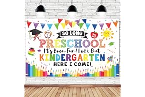 AISOSIKS So Long Preschool It's Been Fun Look Out Kindergarten Here I Come Photo Backdrop, Preschool Graduation Decorations 2025, PRE-K Graduation Party Decorations, Preschool Grad Photo Backdrop