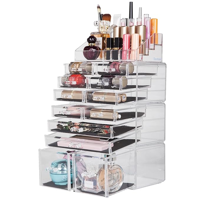 Readaeer Make up Organizer mit 12 verstellbare Ebenen, Multifunktionale Aufbewahrungsbox (transparent)