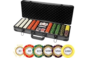 JIESITE 14 Gram Clay Poker Chips Set Texas Hold’em 500PCS Poker Chips Set Numbered Chips with High-End Chip Case and Poker Accessories for Blackjack Poker Games (C 500 PCS)
