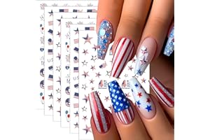 BYJKYEN 6 Sheets 4th of July Nail Stickers for Nail Art 3D Self-Adhesive Independence Day Nail Decals with American Flag Star Fireworks Sticker Design Acrylic DIY Nails Decoration Accessories for Holiday
