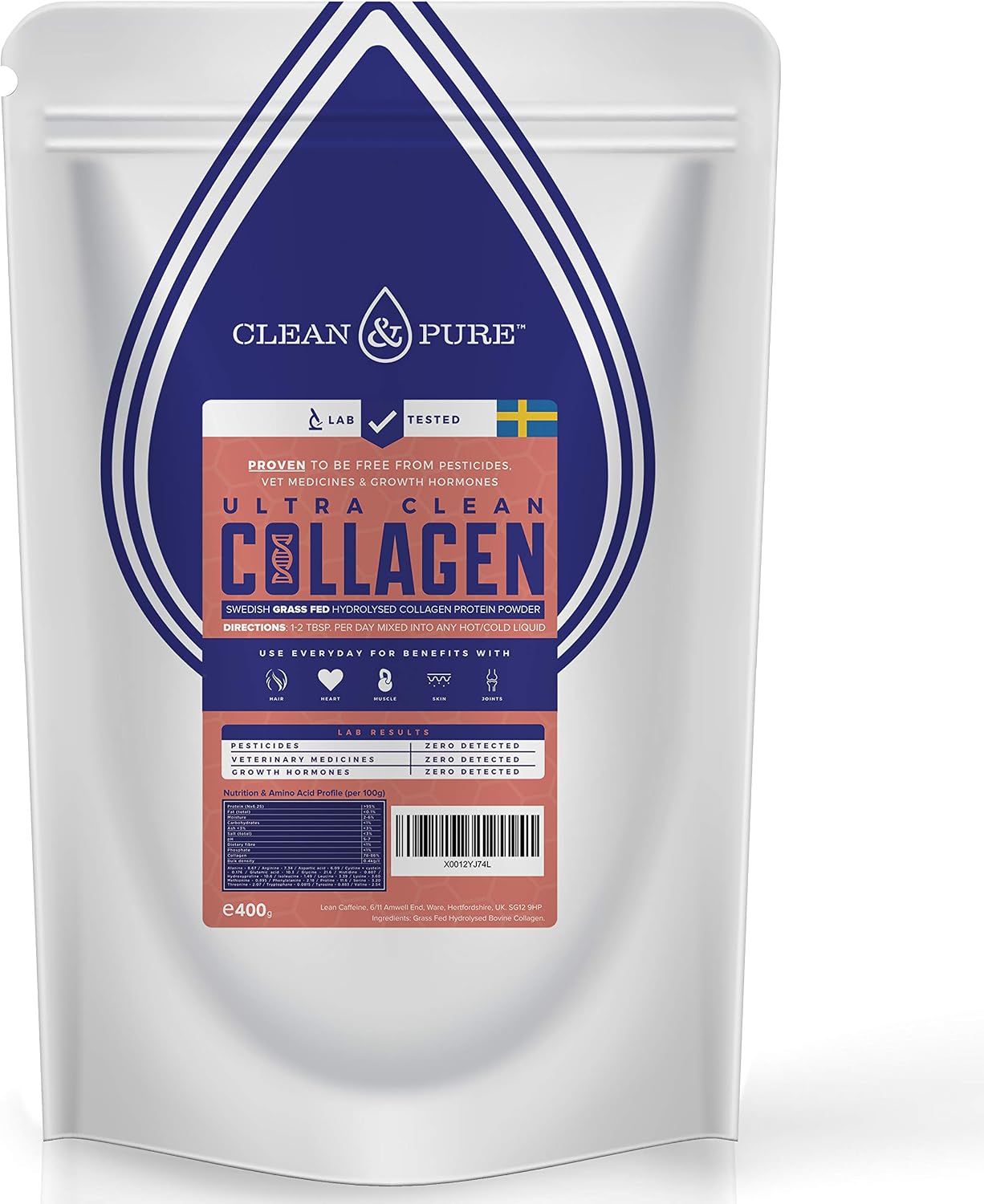 Clean & Pure Lab -Tested Bovine Collagen Protein Powder, Collagen Peptides Supplements for Men & Women