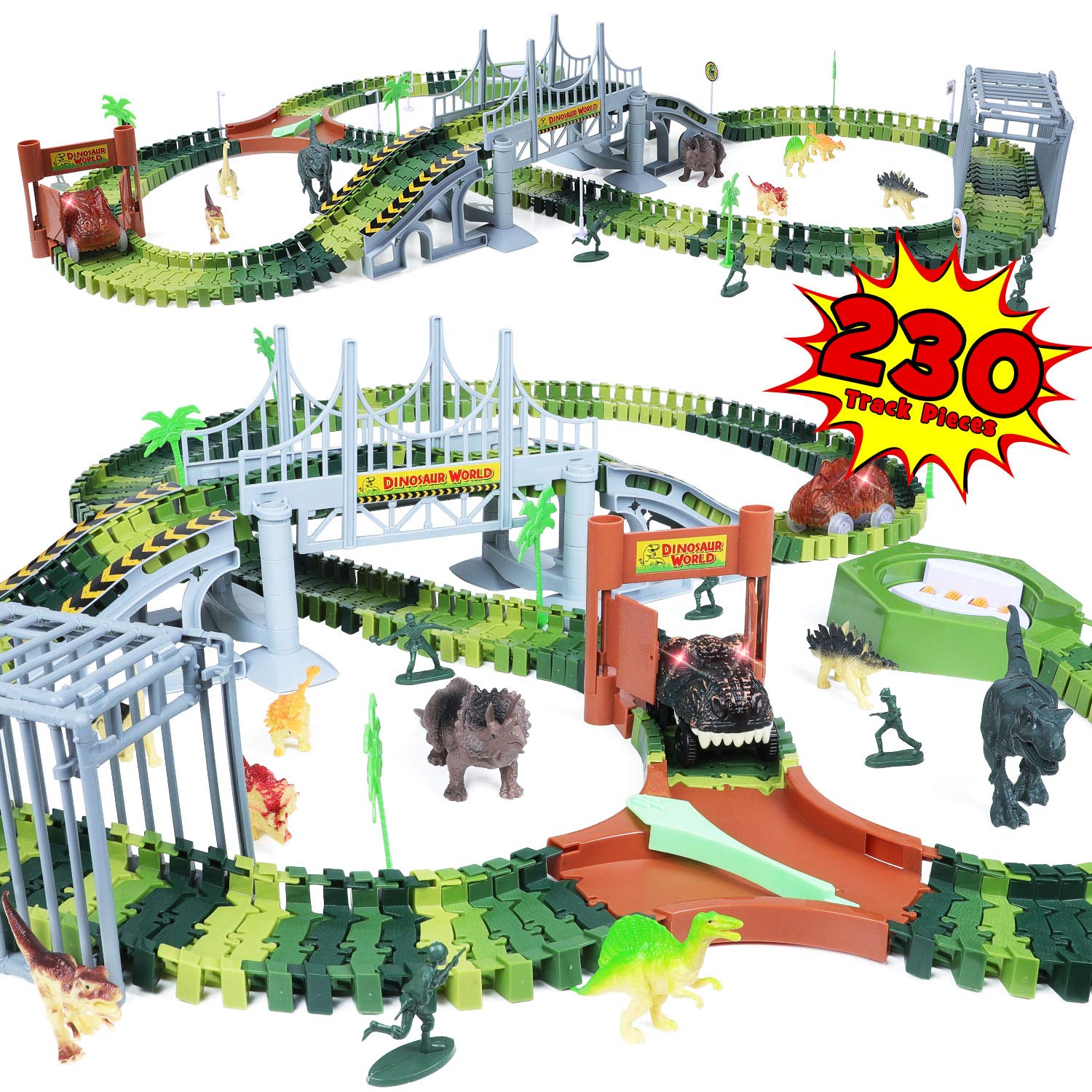 Buy 230Pcs Dinosaur Race Car Track Train Toys, Create a Dinosaur World