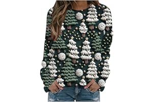 fartey Womens Ugly Christmas Sweatshirt Cute Holiday 3D Print Tops Long Sleeve Round Neck Pullover 2023 Christmas Sweaters