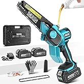 SEESII 8-Inch Cordless Mini Chainsaw, 2026 Upgraded Brushless Motor, Electric Chainsaw with 2×4000mAh Batteries, Tool-Free Chain Tension & Auto-Oiler, Handheld Tree Saw for Efficient Cutting