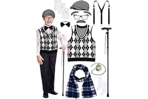 SOMSOC 15 Pcs Kids 100 Days of School Costume for Boys Pretend to be Grandpa Costume Old Man Accessories for Cosplay School