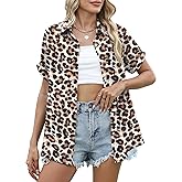 LUYAA Women's Hawaiian Shirt Short Sleeve Floral Button Down Shirts Beach Vacation Tropical Tops