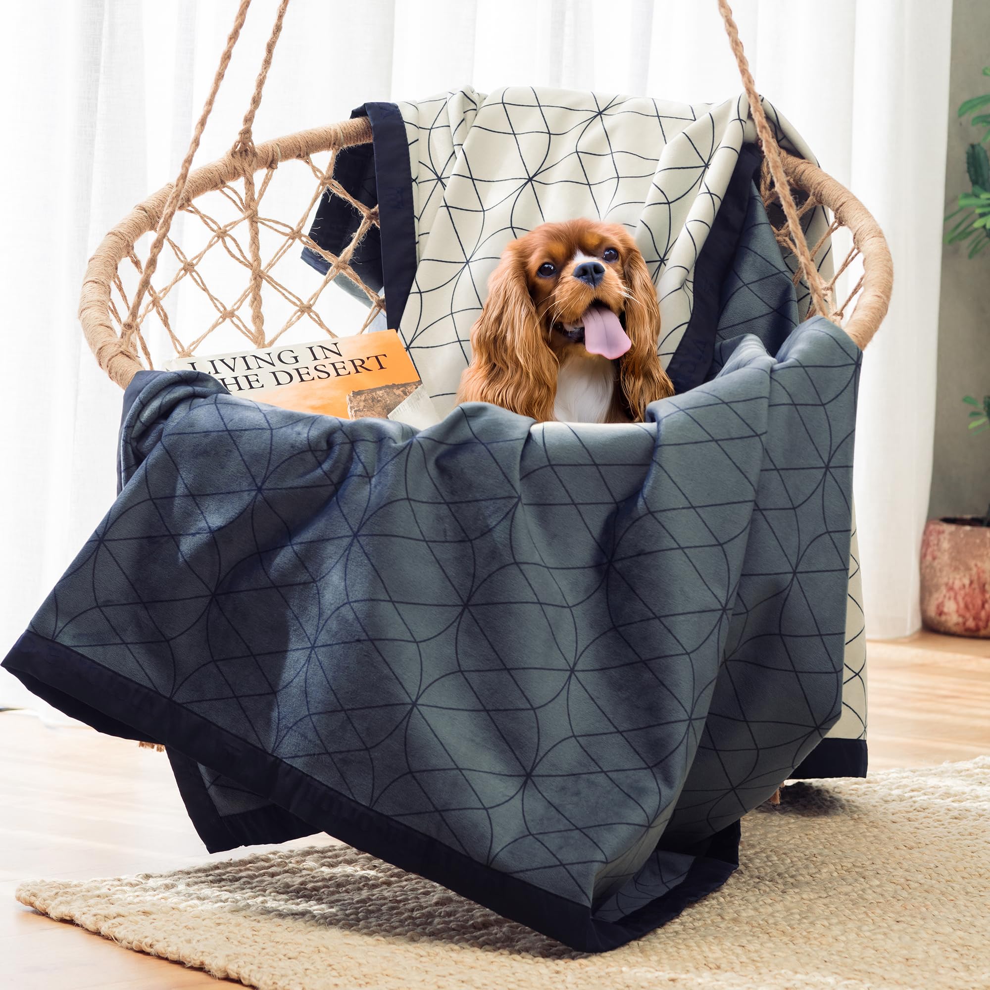 Victoria Orton 100% Waterproof Blanket for Bed - Large, Soft Pet Throw for Couches & Sofas - 48"x 60" - Reversible, Washable - Leak Proof Bed Cover For Dogs, Pets & People (Throw - Blue, White)