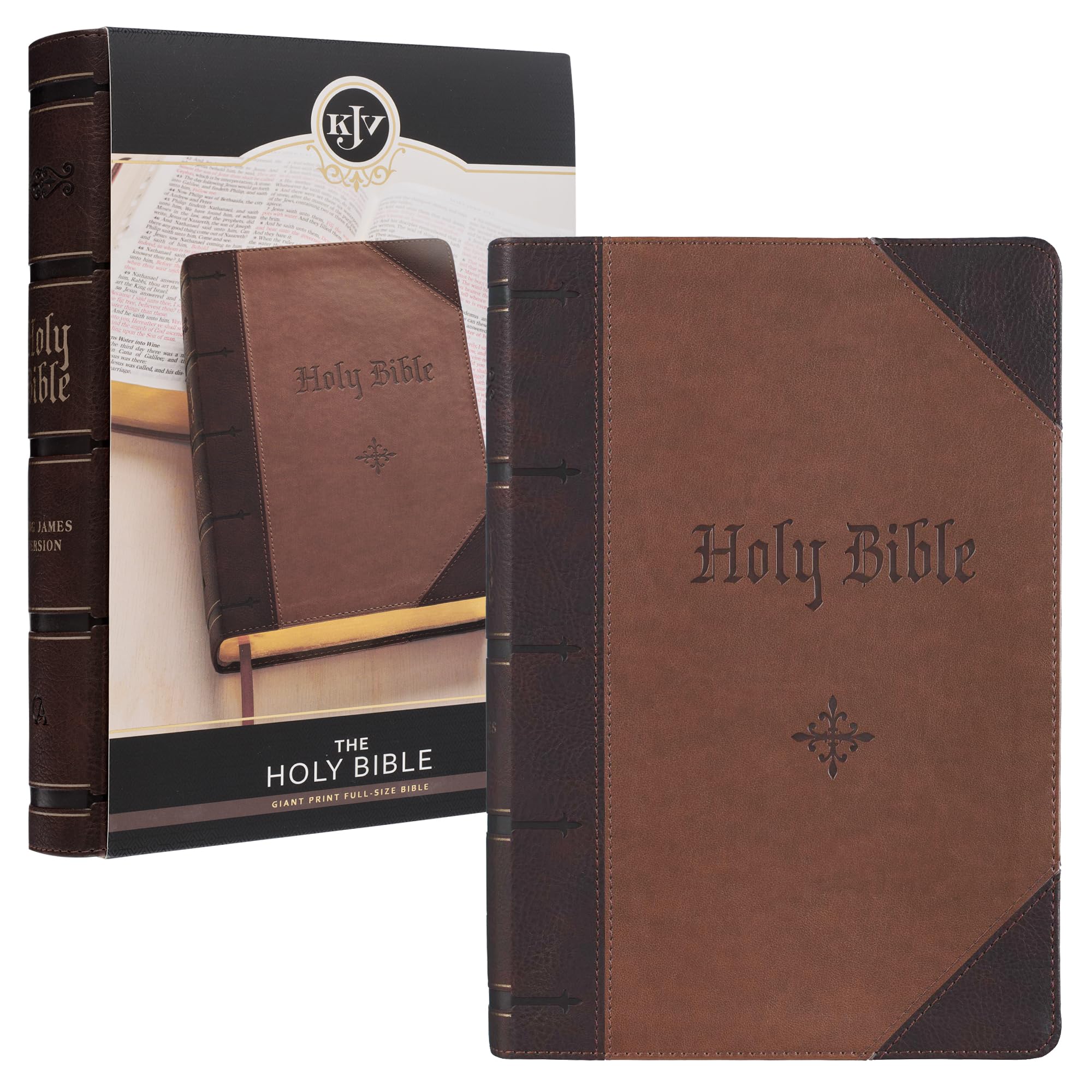 KJV Holy Bible, Giant Print Full-size Faux Leather Red Letter Edition - Thumb Index & Ribbon Marker, King James Version, Two-tone Brown (KJV Full Size GP Editions)