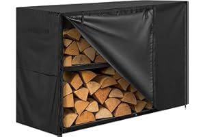 JJASMAMV HOME PRODUCTS 4ft Waterproof Firewood Rack Cover - Heavy Duty Black 600D Oxford Fabric - Indoor Or Outdoor Firewood Log Cover with Zipper & Adhesive Closing Strips - Rack NOT Included - Black