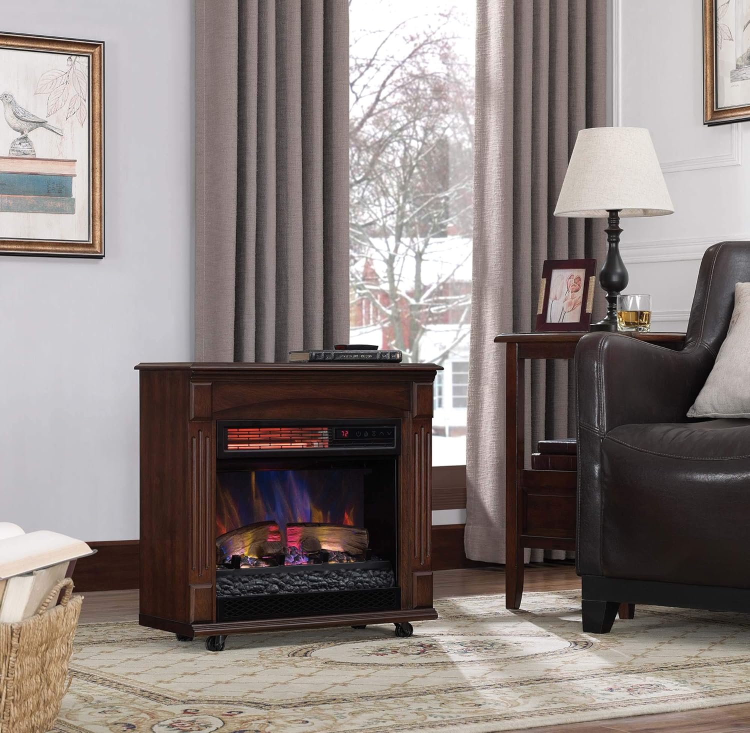 Amazon Com Chimneyfree Rolling Mantel Infrared Quartz Electric Fireplace Space Heater Kitchen Dining