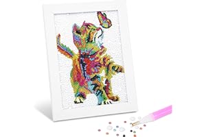 Sloikey 5D Diamond Painting Kits for Kids with Wooden Frame Arts and Crafts for Kids Aged 6-12 Diamond Dots Painting (S-cat Butterfly -L)