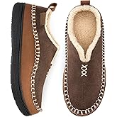 EverFoams Men's Moccasin Slippers Memory Foam Indoor/Outdoor Warm Suede House Shoes with Fuzzy Sherpa Lining