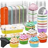 Blushtier 540 Pcs Mini Loaf Pans with Lids and Spoons 6.8 oz Rectangular Aluminum Foil Baking Pans Mini Cake Tins for Bread Desserts(Pastel Color,Rectangle and Circle Style)