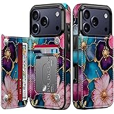 FUNMIKO for iPhone 17 Pro Max Wallet Case with Card Holder + Cash Clip, RFID-Blocking, Military-Grade Drop Protection & UV-Printed Artwork, Magnetic Closure with Kickstand - Vibrant Flower Pattern