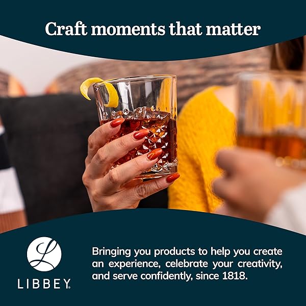 LIBBEY CARATS DOUBLE OLD FASHIONED GLASSES, 12 OZ FACETED WHISKEY DRINKING GLASSES, DISHWASHER SAFE ROCKS GLASS SET FOR SPIRITS, COCKTAILS