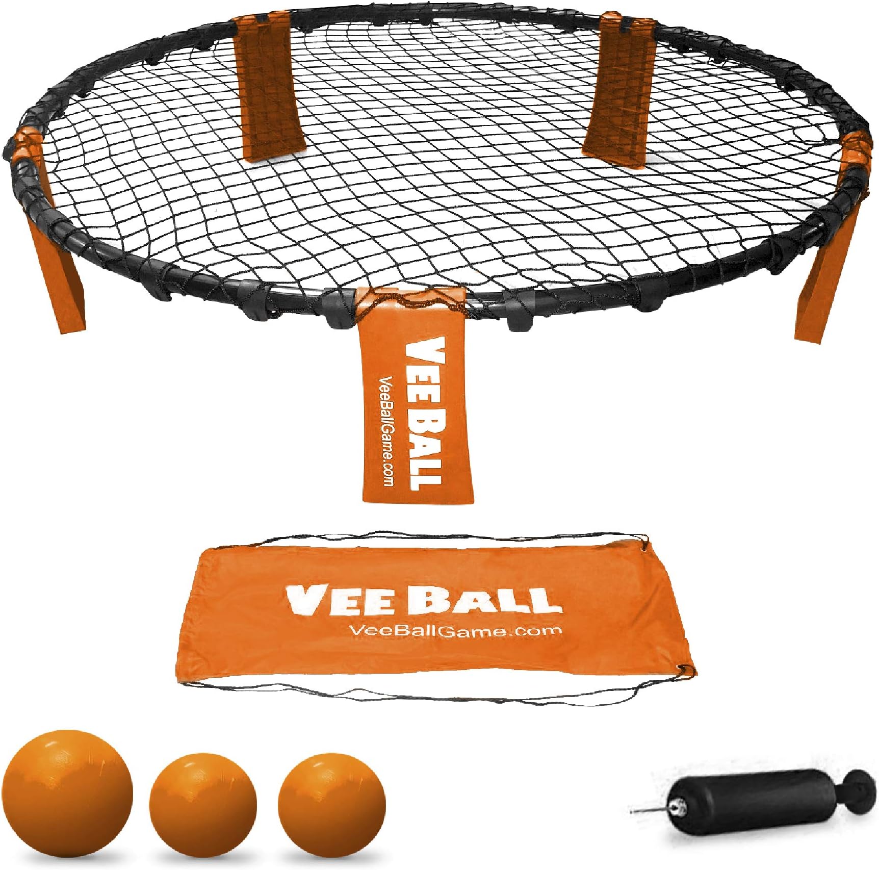 EasyGo Products VeeBall Volleyball Spike Game – Includes (3) Balls, Net, Pump & Carry Bag - Exciting Fast Paced Outdoor Lawn Game - Perfect for Beach, Backyard, Tailgate - Fun for Kids Adults Family