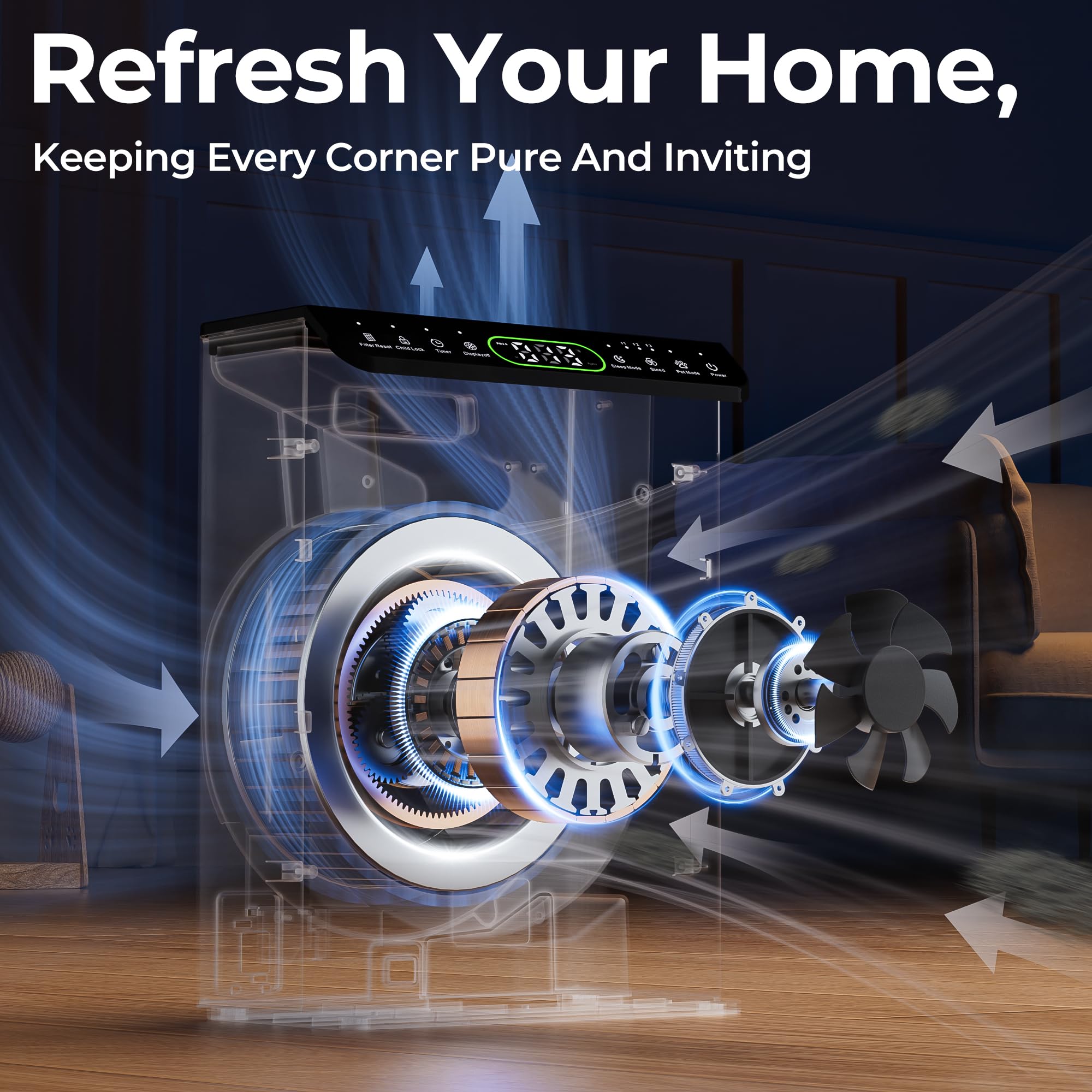 Air Purifiers for Home Large Room up to 2200sq.ft with Washable Filters, EVALIT Air Purifier for Bedroom with Fragrance, PM 2.5 Display Air Quality Sensor for Smoke Dust Odors, White, 1Pack+3Modes