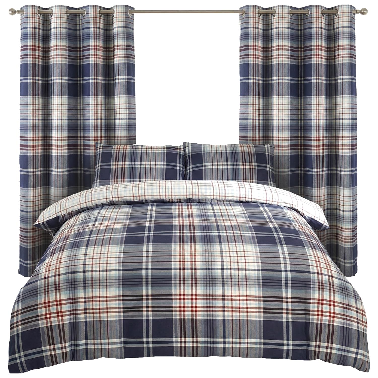 Rapport Home Room In A Bag - Check Pattern Duvet Cover Set Including Fitted Sheet, Curtains and Pillowcases (Kingsize)
